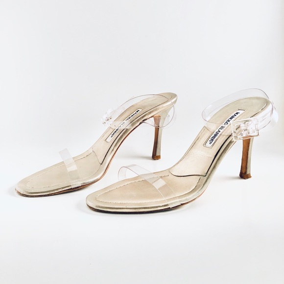 Manolo Blahnik Pewter Sandals with Clear Straps - Picture 6 of 16
